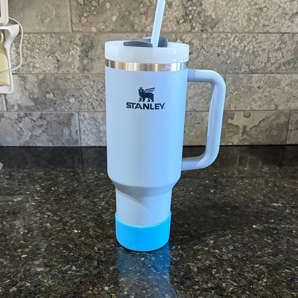 Stanley Pale Blue Insulated Travel Mug with Handle and Straw